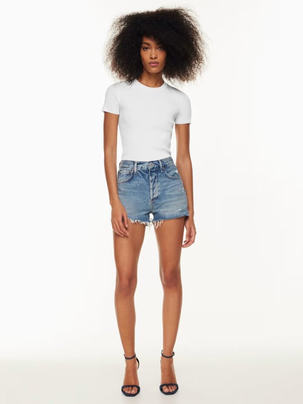 AGOLDE Jaden Surreal Blue Distressed High Rise Denim Cut Off Shorts, Size 24